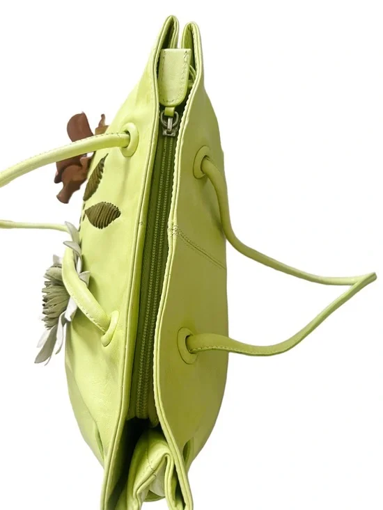 Paolo Masi Leather Lime Green Floral Appliqué Shoulder Bag - Picture 5 of 9